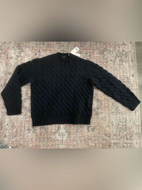 Vince Men's Navy Cable-Knit Crewneck Sweater, Size XL